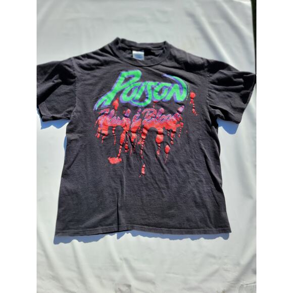 Poison Flesh and Blood Tour T-Shirt Vintage Single Stitch Size XL Double Sided - Picture 1 of 7